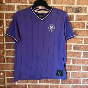 Football Town Men L Orlando City SC Golden Lion Mascot Retro V Neck Soccer Shirt